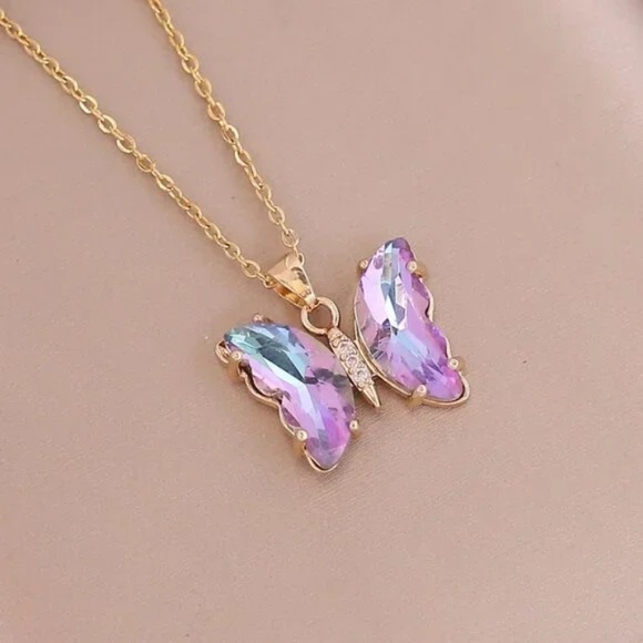 3/$35 Colourful Butterfly Charm Pendant Gold Chain Necklace Cubic Zirconia - Picture 7 of 7